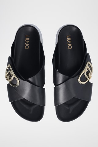 Mules com plataforma em couro - Preto