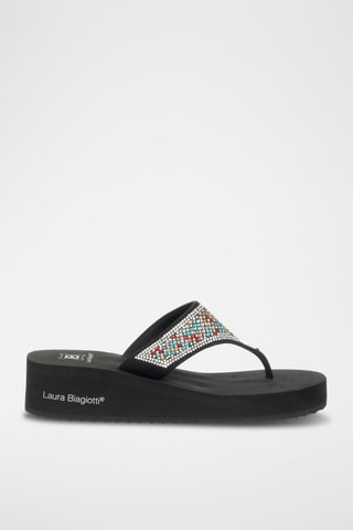 Slippers met Sleehak - Zwart