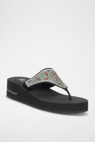 Slippers met Sleehak - Zwart