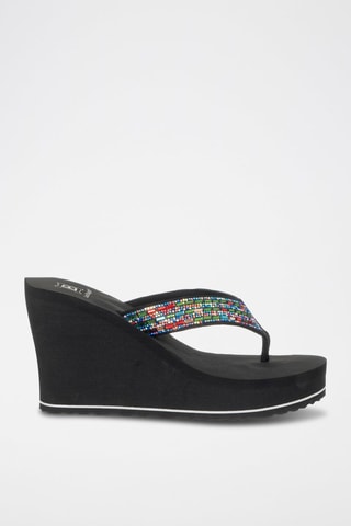 Slippers met Sleehak - Zwart
