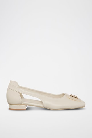 Leren Ballerina's Ecru