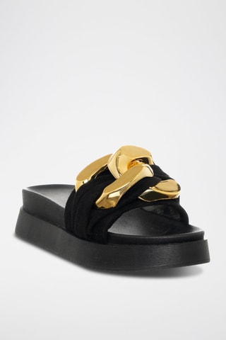 Mules com plataforma em veludo Preto e dourado