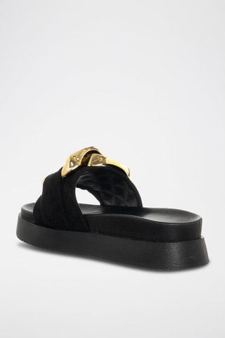 Mules com plataforma em veludo Preto e dourado