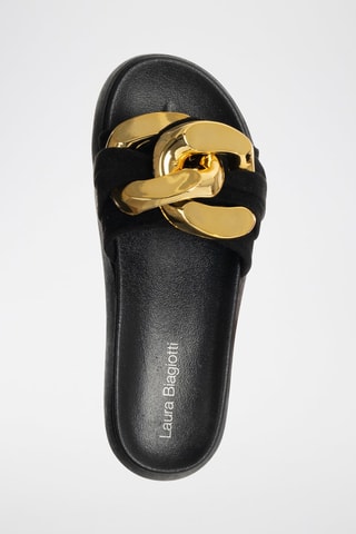 Mules com plataforma em veludo Preto e dourado