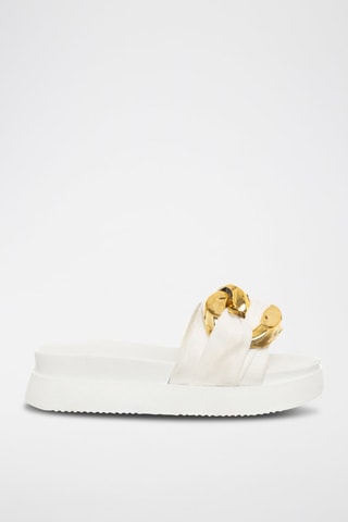 Mules com plataforma em veludo Branco e dourado