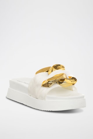 Mules com plataforma em veludo Branco e dourado