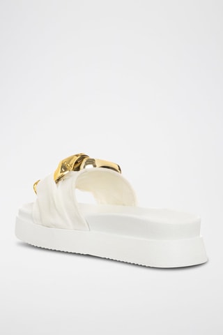Mules com plataforma em veludo Branco e dourado
