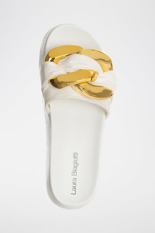 Mules com plataforma em veludo Branco e dourado