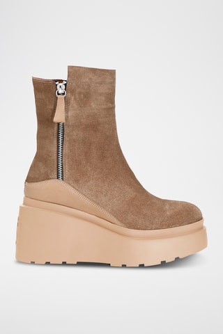 Bottines en cuir et nubuck - 
Beige - Café Noir