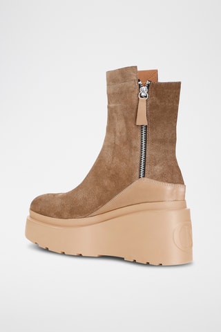 Bottines en cuir et nubuck - 
Beige - Café Noir