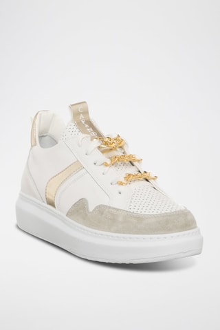 Sapatilhas em couro Branco e dourado