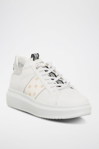 Kalfsleren Sneakers Wit en Zilverkleurig