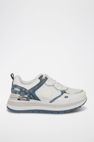 Platform Sneakers - Wit en Petrolblauw - Laura Biagiotti