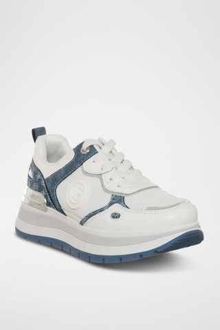 Platform Sneakers - Wit en Petrolblauw - Laura Biagiotti