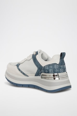 Platform Sneakers - Wit en Petrolblauw - Laura Biagiotti
