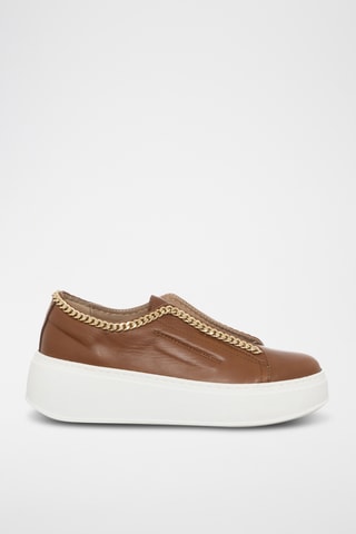 Slip-on com plataforma de couro - Camel - Loretta Pettinari