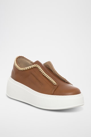 Slip-on com plataforma de couro - Camel - Loretta Pettinari