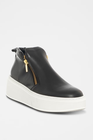 Kalfsleren Hoge Platform Sneakers - Zwart - Loretta Pettinari