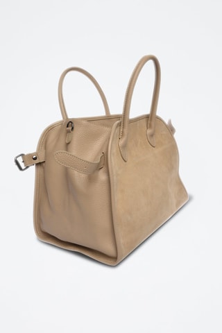 Leren Handtas - Beige en zilverkleurig