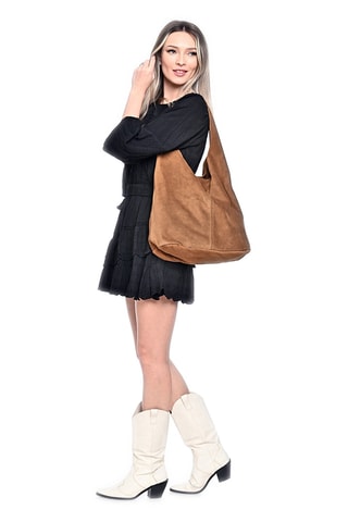 Nubuck Trendy Handtas - Anna Luchini - Bruin