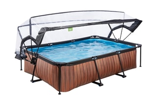 Piscine rectangulaire avec pompe filtrante et dôme Wood - 300 x 200 x 65 cm  - Dès 6 ans