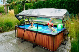 Piscine rectangulaire avec pompe filtrante et dôme Wood - 300 x 200 x 65 cm  - Dès 6 ans