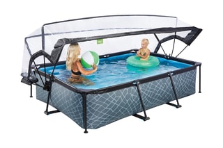 Piscine rectangulaire avec pompe filtrante et dôme Stone - 300 x 200 x 65 cm - Dès 6 ans