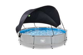 Piscine ronde avec voile d'ombrage Soft Grey - 360 x 76 cm
