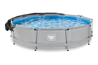Piscine ronde avec voile d'ombrage Soft Grey - 360 x 76 cm