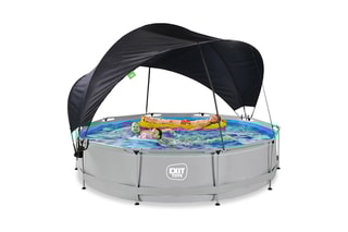 Piscine ronde avec voile d'ombrage Soft Grey - 360 x 76 cm