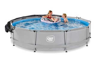 Piscine ronde avec voile d'ombrage Soft Grey - 360 x 76 cm