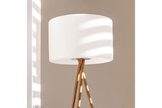 Candeeiro LED Tamboury wood Branco e efeito madeira