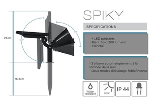2 spots solaires LED 2 en 1 Spiky - Noir - 2 x 5 W