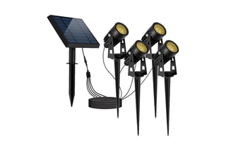 4 spots solaires LED reliés avec panneau solaire déporté 4 en 1 Roundy - Noir - 4 x 5 W