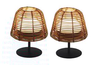 2 Draadloze Ledlampen op Voet Twins Bohème  Zwart en Bruin