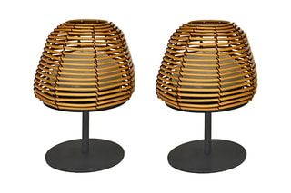 2 Draadloze Ledlampen op Voet Twins Bohème  Zwart en Bruin