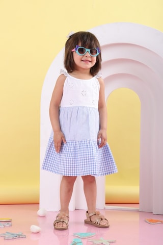 Jurk met Ruches - Blauw en Wit