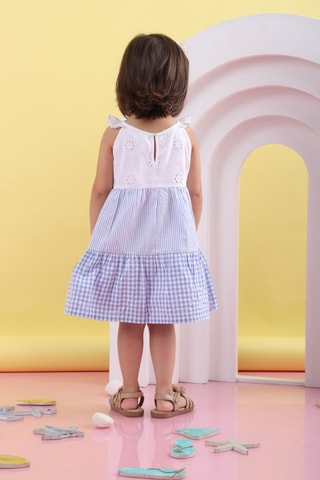 Jurk met Ruches - Blauw en Wit