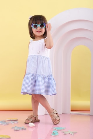 Jurk met Ruches - Blauw en Wit