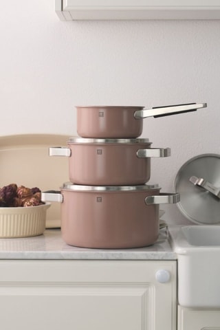 Batterie de cuisine en acier inoxydable et silicone avec revêtement céramique Pure - 5 pièces