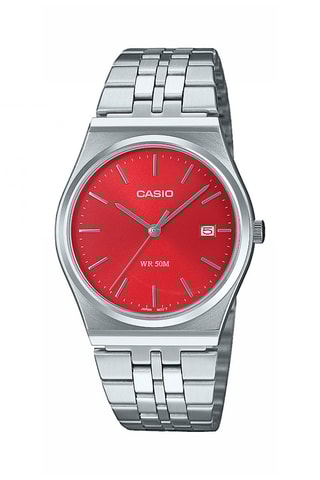 Relógio de quartzo em aço Timeless - Prateado e vermelho