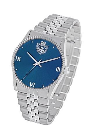 Quartz Horloge van Staal - Zilverkleurig en Marineblauw
