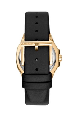 Relógio de quartzo em couro Logo - Preto e dourado