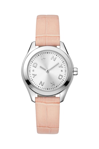Leren Quartz Horloge Logo - Roze en Zilverkleurig