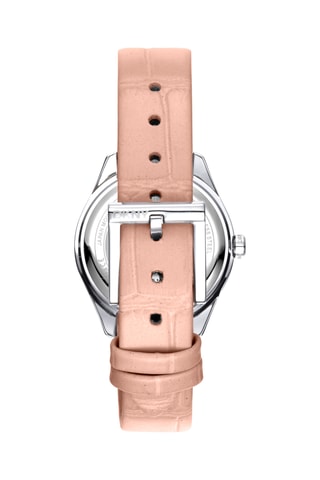 Leren Quartz Horloge Logo - Roze en Zilverkleurig