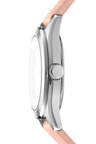 Leren Quartz Horloge Logo - Roze en Zilverkleurig