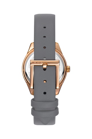 Leren Quartz Horloge Logo - Grijs en Roségoudkleurig
