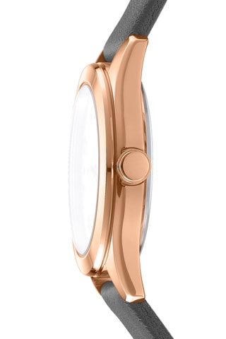 Leren Quartz Horloge Logo - Grijs en Roségoudkleurig
