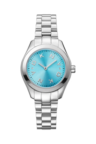 Stalen Quartz Horloge Logo - Zilverkleurig en turquoise