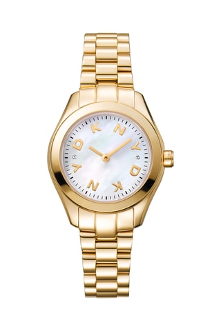 Stalen Quartz Horloge Logo - Goudkleurig en Wit